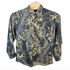 Wolf Mountain Vintage Long‎ Sleeve Button-Up Hunting Camo Mossy Oak Shirt 2XL